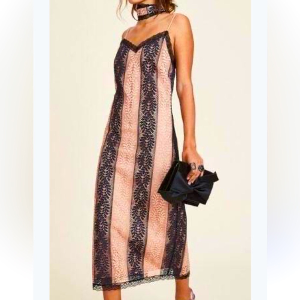 LPA the label tan & black laced slip dress Size Medium NWT